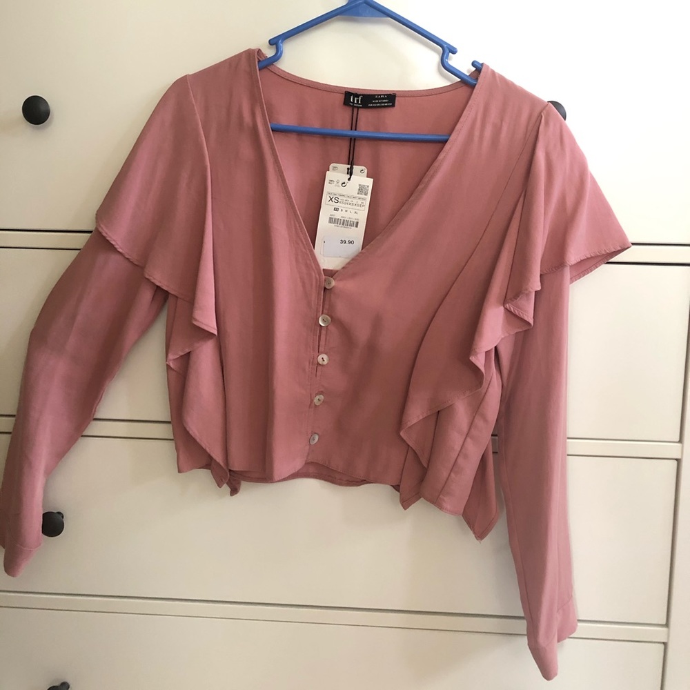ZARA NWT Blush Pink Ruffled Top